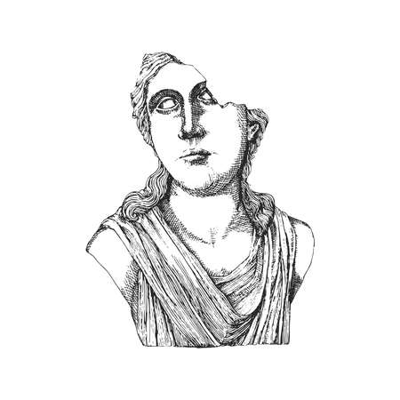 Greek female head sculpture, old vector sketch.のイラスト素材