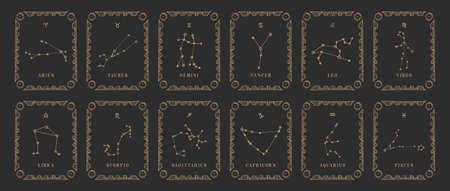 Old horoscope cards. Constellations set in vector.のイラスト素材