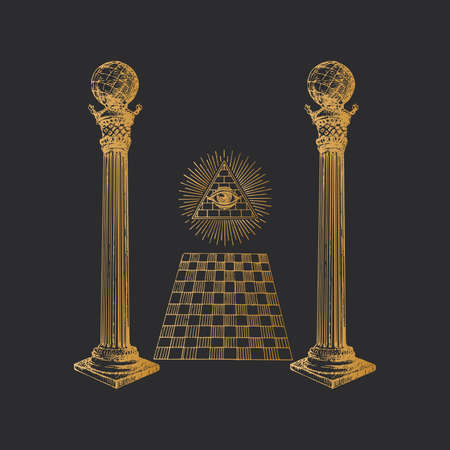 Freemasonry Columns and Eye of Providence concept.のイラスト素材