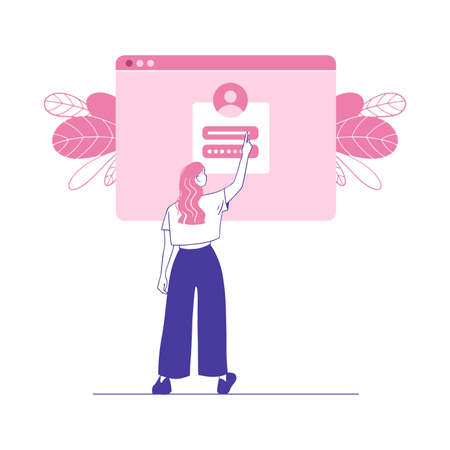 Online sign up, flat female character in vectorのイラスト素材