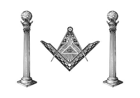 All Seeing Eye and Freemasonry Columns in vector.のイラスト素材