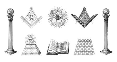 Masonic symbols set in vector. Occult symbolism.のイラスト素材