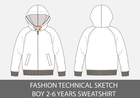 Fashion technical sketch of sweatshirt with hood for 2-6 years old boy.のイラスト素材