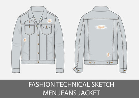 technical sketch men jeans jacket 