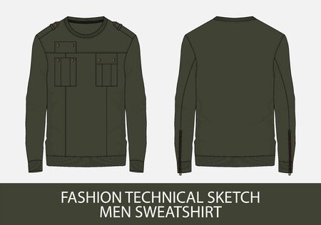 Fashion technical sketch men sweatshirt in vector graphicのイラスト素材