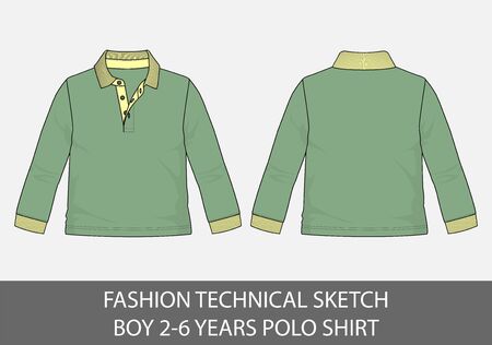 Fashion technical sketch for boy 2-6 years polo shirt in vector graphicのイラスト素材