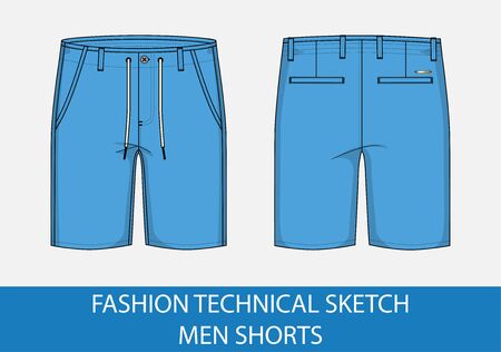 Fashion technical drawing sketch for men shorts in vector graphicのイラスト素材