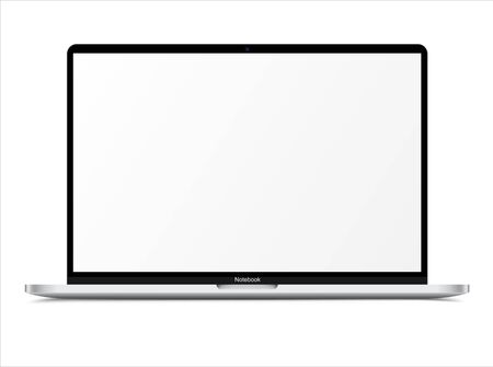 Realistic Silver White Notebook with Blank Screen. 16 inch Scalable Laptop computer. Can be Used for Project, Presentation. Blank Device Mock Up. Separate Groups and Layers. Easily Editable EPS Vectorのイラスト素材