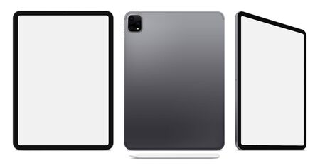 New Realistic Scalable Tablet 2020. Grey Space Gray Drawing Pad. Blank Screen Isolated. Front, Back, and Side Display View. High Detailed Device Mockup. Separate Groups and Layers. Editable Vector.のイラスト素材