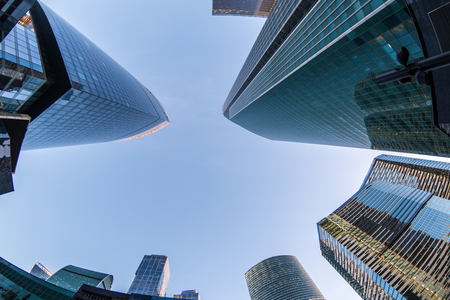 Low angle view of modern skyscrapersの写真素材