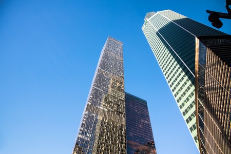 Low angle view of modern skyscrapersの写真素材