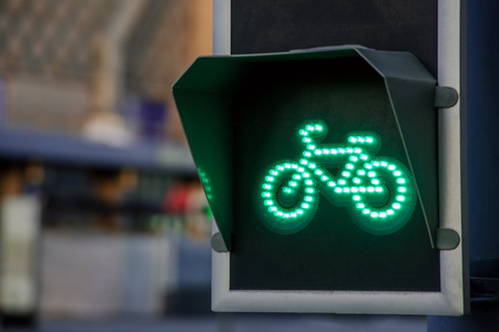 Bicycle traffic light switched to green colourの写真素材