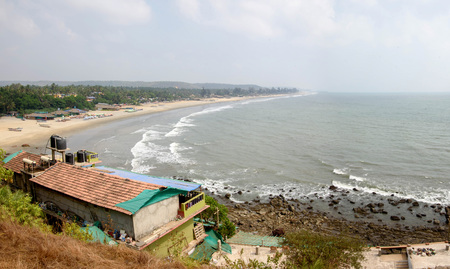 Scenic view of the beach from the mountainの写真素材