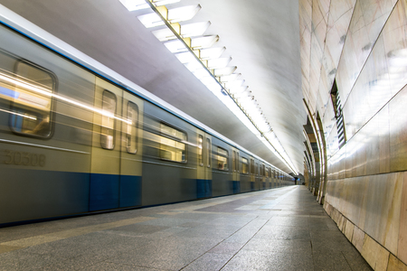 Subway metro train arriving at a station. Motion blurr effectの写真素材