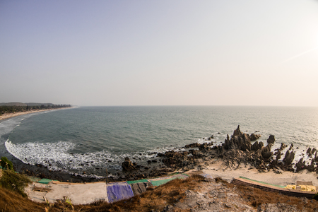 Scenic view of the beach from the mountainの写真素材