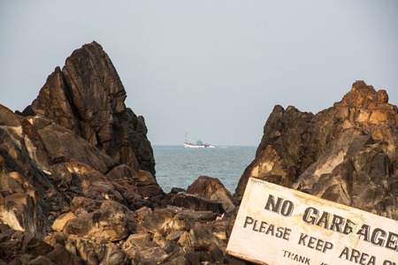 No garbage sign in outdoor nature areaの写真素材