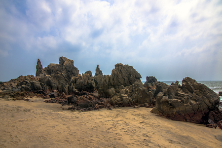 Beauty rocky beach in sunnyの写真素材