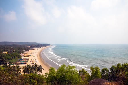Scenic view of the beach from the mountainの写真素材