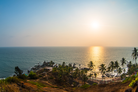 Colorful sunset over the sea and tropical beachの写真素材