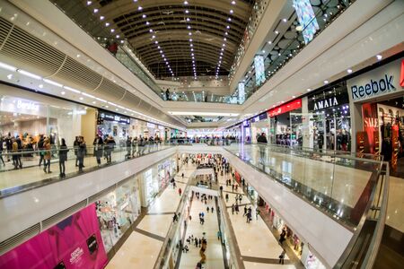 Moscow, Russia - December 10, 2017: Interior of Columbus modern building with fisheye effectのeditorial素材