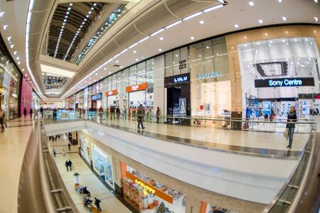 Moscow, Russia - December 10, 2017: Interior of Columbus modern building with fisheye effectのeditorial素材