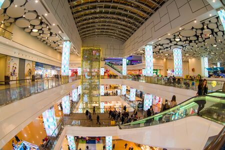Moscow, Russia - December 10, 2017: Interior of Columbus modern building with fisheye effectのeditorial素材