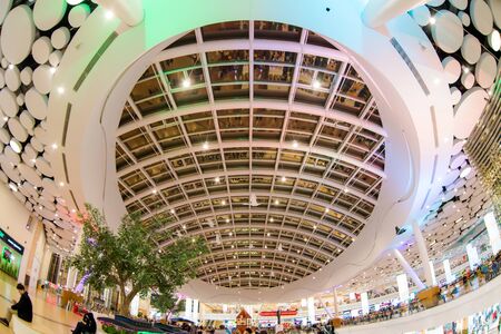 Moscow, Russia - December 10, 2017: Interior of Columbus modern building with fisheye effectのeditorial素材