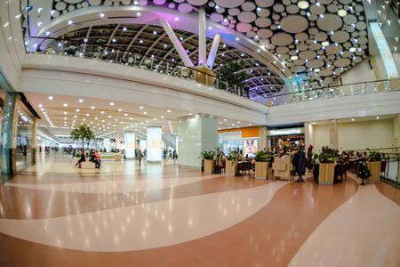 Moscow, Russia - December 10, 2017: Interior of Columbus modern building with fisheye effectのeditorial素材