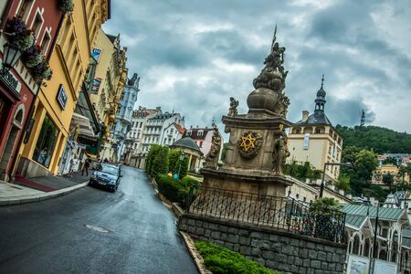 Karlovy Vary, Czech Republic - 02 July, 2016: View streets of old town with fisheye effectのeditorial素材