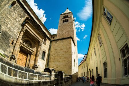 Prague, Czech Republic - 02 July, 2016: View streets of Prazsky hrad old town with fisheye effectのeditorial素材