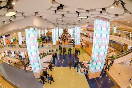 Moscow, Russia - December 10, 2017: Interior of Columbus modern building with fisheye effectのeditorial素材