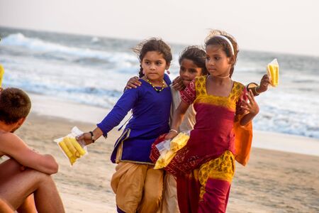 India, Goa, March 22 2017: Unidentified Indian children on the Arambol beach of North Goaのeditorial素材