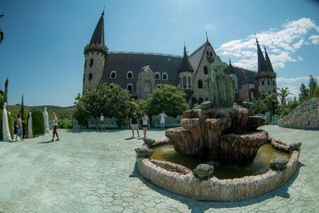Ravadinovo, Bulgaria - July 08, 2016: Street of old castle Ravadinovo with fisheye effectのeditorial素材