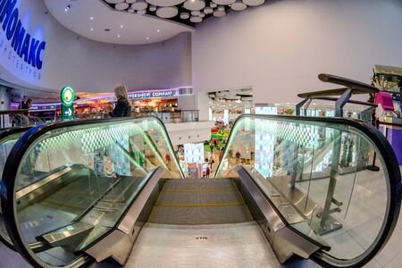 Moscow, Russia - December 10, 2017: Cinema zone Kinomax in Columbus shopping mall interior with fisheye effectのeditorial素材