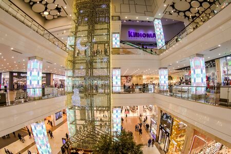Moscow, Russia - December 10, 2017: Interior of Columbus Shopping mall with fisheye effectのeditorial素材