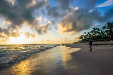 Landscape of beautiful sunrise over the tropical beachの写真素材