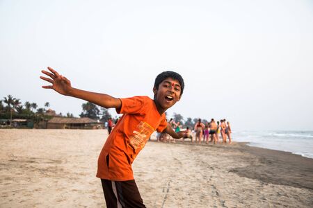 India, Goa, March 23 2017: Indian boy on the Arambol beachのeditorial素材