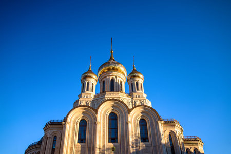 Beautiful orthodox church in evening sunset light