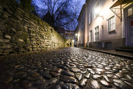 Tallinn, Estonia, November 3, 2018 Evening streets of the old cityのeditorial素材
