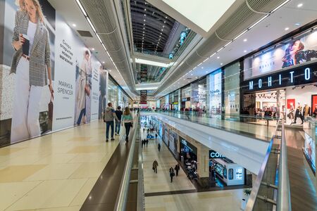 Moscow, Russia - January 22, 2019: Interior of Columbus modern shopping centerのeditorial素材