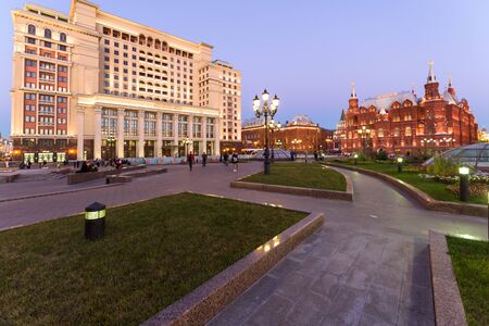 Moscow, Russia - February 5, 2019: View of Manezhnaya square and Four seasons hotelのeditorial素材