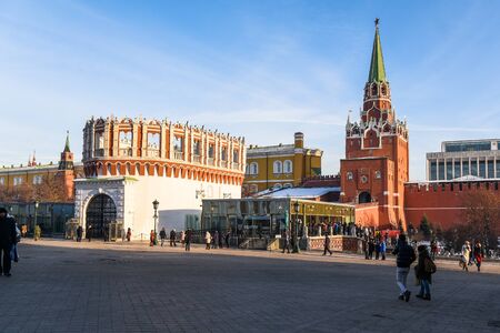 Moscow, Russia - December 1, 2019: Kutafiya and Troitskaya Tower in the Moscow Kremlin.のeditorial素材