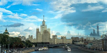 Moscow, Russia - July 9, 2018: Skyscraper on Kotelnicheskaya embankment and Moscow riverのeditorial素材