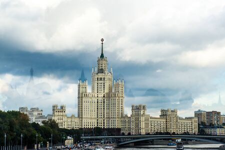 Moscow, Russia - July 9, 2018: Skyscraper on Kotelnicheskaya embankment and Moscow riverのeditorial素材