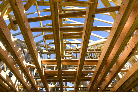 Frame house construction. House building. Construction industry