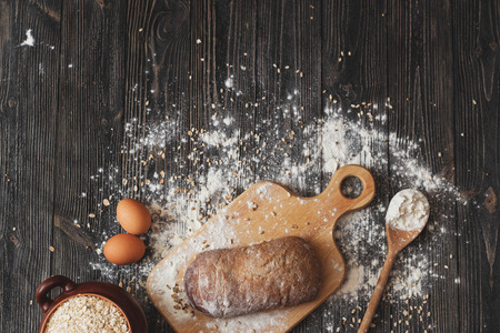 homemade bread and healthy food. The concept of proper nutrition. Top viewの写真素材