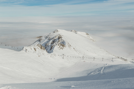 On the slopes of the ski resort of Kasprowy wierch. Poland.の写真素材