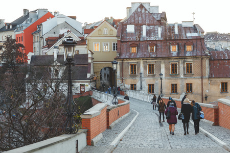 LUBLIN, POLAND - November 18, 2016: Street view of Lublin city, on the bridge.のeditorial素材