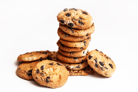 Homemade chocolate chips cookies isolated on white background.の写真素材