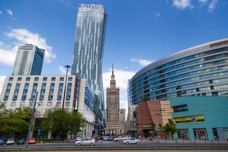 WARSAW, POLAND - MAY 07, 2016: Building Palace of Culture and Science among the modern buildings of the city.のeditorial素材